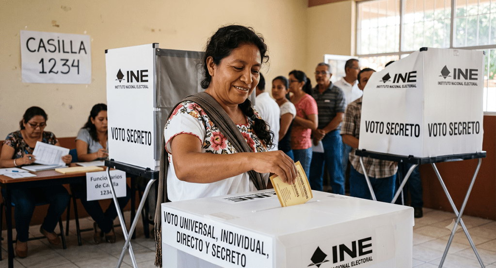 Mujer mexicana votando en un proceso electoral